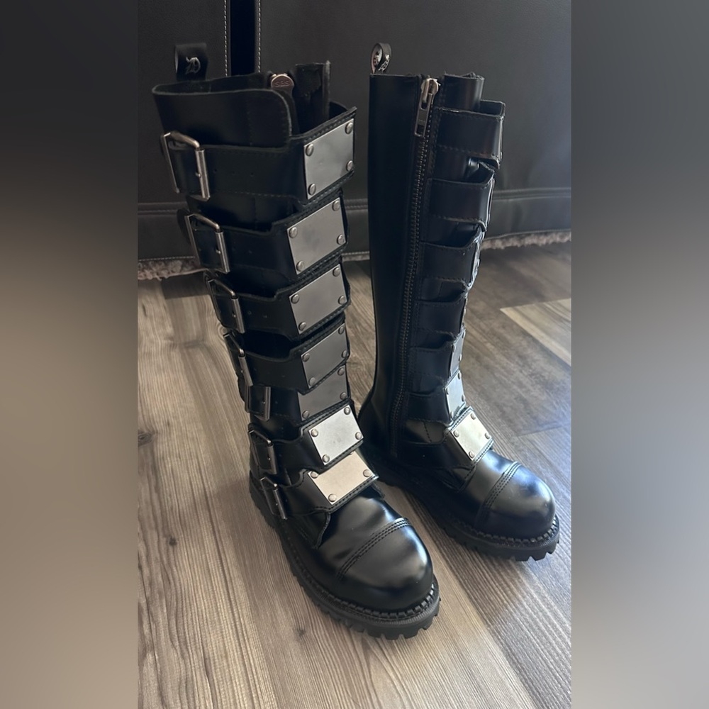 Demonia Black and White Combat Boots